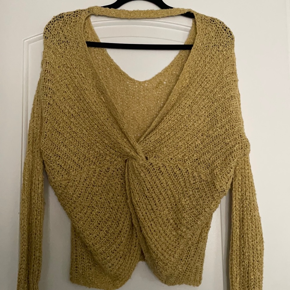 Mustard yellow open back knit sweater